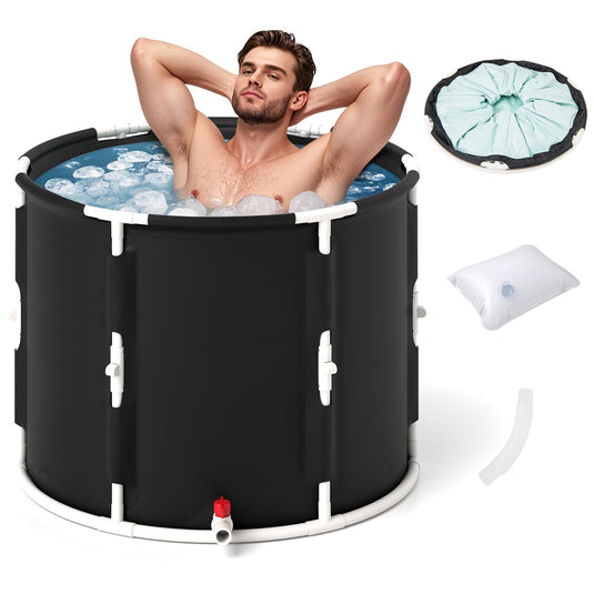 Goplus Foldable Ice Bath Tub for Athletes, Cold Plunge Tub w/Cover, Plunge Pool for Muscle Recovery Cold Water Therapy Training