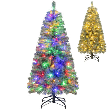 Goplus 4.5ft Pre-Lit Blue Slim Pencil Christmas Tree, with 100 Warm White & Multicolored LED Lights, 9 Modes, 256 Branch Tips