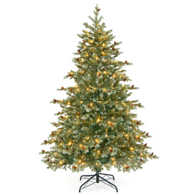 Goplus 6ft Pre-Lit Artificial Christmas Tree, Hinged Full Xmas Pine Tree with 240 Warm White LED Lights