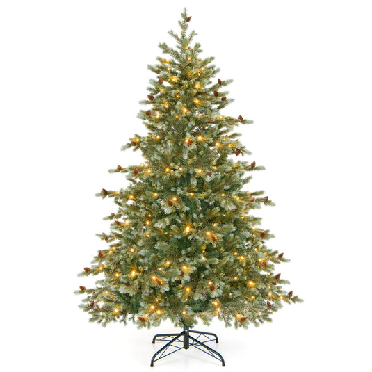 Goplus 6ft Pre-Lit Artificial Christmas Tree, Hinged Full Xmas Pine Tree with 240 Warm White LED Lights