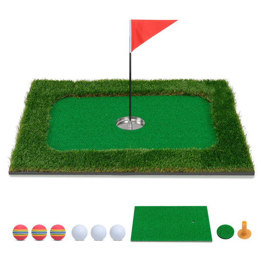 Goplus Floating Golf Green for Pool, Chipping Green Mat w/Hitting Mat, Golf Balls, Flag & Tee, Rectangle, 35.5" x 23.5"