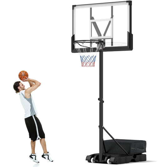 Goplus Basketball Hoop Outdoor, 4.1-10 FT Height Adjustable Basketball Goal System with 45 Inch Shatterproof PC Backboard