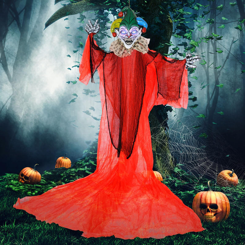 Load Clown Goplus Hanging Halloween Decoration, 13.1 Ft Hanging Clown with Colorf ...