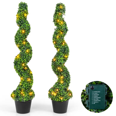 Goplus 4FT Pre-Lit Artificial Spiral Boxwood Topiary Tree w/ 100 LED Lights, Nursery Pot, Indoor Outdoor Home Front Porch Holiday Decoration