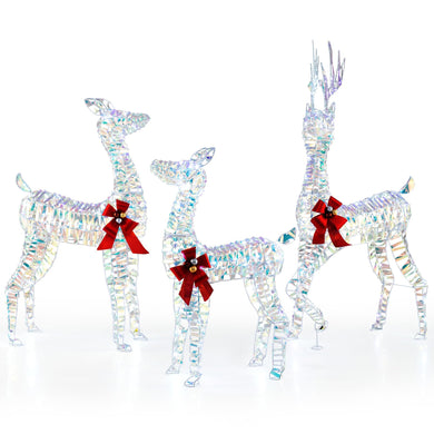 Goplus 3-Piece Large Lighted Christmas Reindeer Family, Light up Xmas Decorations w/LED Lights & Bows