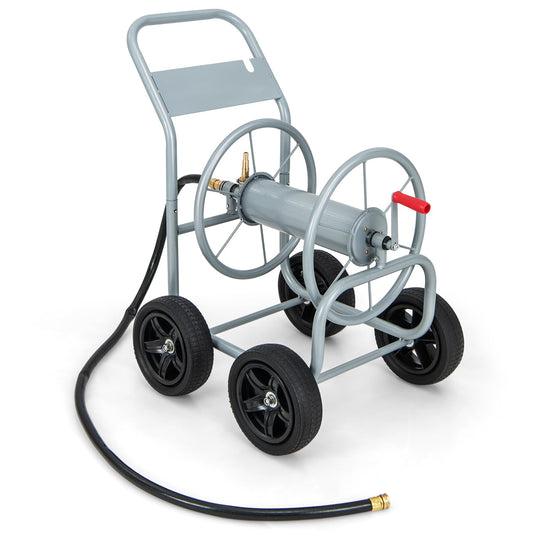 Goplus Garden Hose Reel Cart, Heavy Duty Water Planting Cart w/Non-slip Crank Handle, 4 Solid Wheels