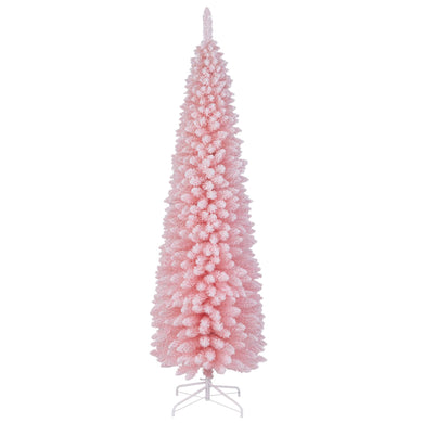 Goplus 7ft Pink Slim Pencil Christmas Tree, Artificial Unlit Skinny Xmas Full Tree with 635 Branch Tips