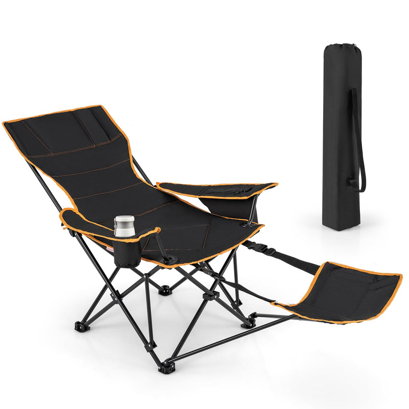 Load image into Gallery viewer, Goplus Reclining Camping Chair with Removable Footrest, 2-in-1 Folding Lounge Chair w/Adjustable Backrest Storage Bag &amp; Cup Holder
