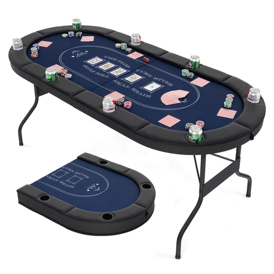 Goplus 72” Poker Table Foldable, 8 Players Card Board Game Table w/Deep Metal Cup Holders