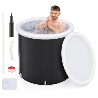 Goplus Inflatable Ice Bath Tub, Portable Cold Water Therapy Tub w/Cover, 6 Sturdy Support Rods, Inflator