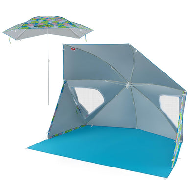 Goplus Convertible Beach Tent for 2-4 People, 2-in-1 Sun Umbrella with Roll-Up Windows, Dual Side Flaps