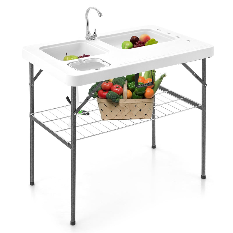 Load image into Gallery viewer, Goplus 40&#39;&#39; Folding Fish Cleaning Table with Dual Water Basins
