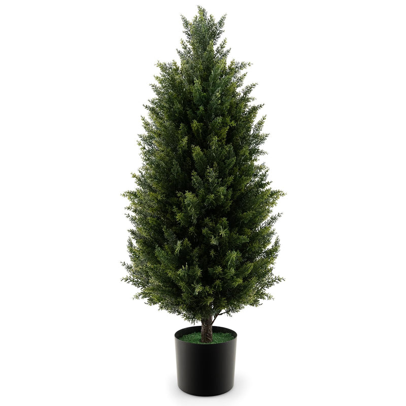 Load image into Gallery viewer, Goplus 3FT Artificial Topiary Cedar Tree, Faux Potted Plants Artificial Cypress Tree with Cement Plastic Pot
