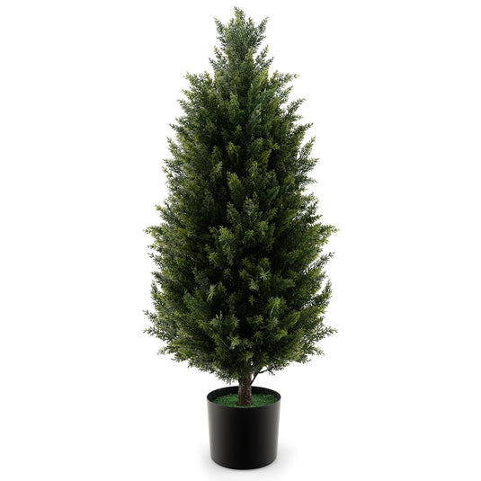 Goplus 3FT Artificial Topiary Cedar Tree, Faux Potted Plants Artificial Cypress Tree with Cement Plastic Pot