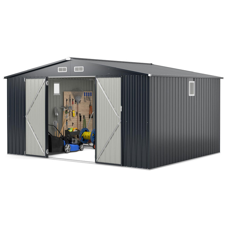 Load image into Gallery viewer, Goplus 12 x 9.8 FT Outdoor Storage Shed, All-Weather &amp; Rustproof Galvanized Metal Utility Tool Shed w/Lockable Door, Pitched Roof
