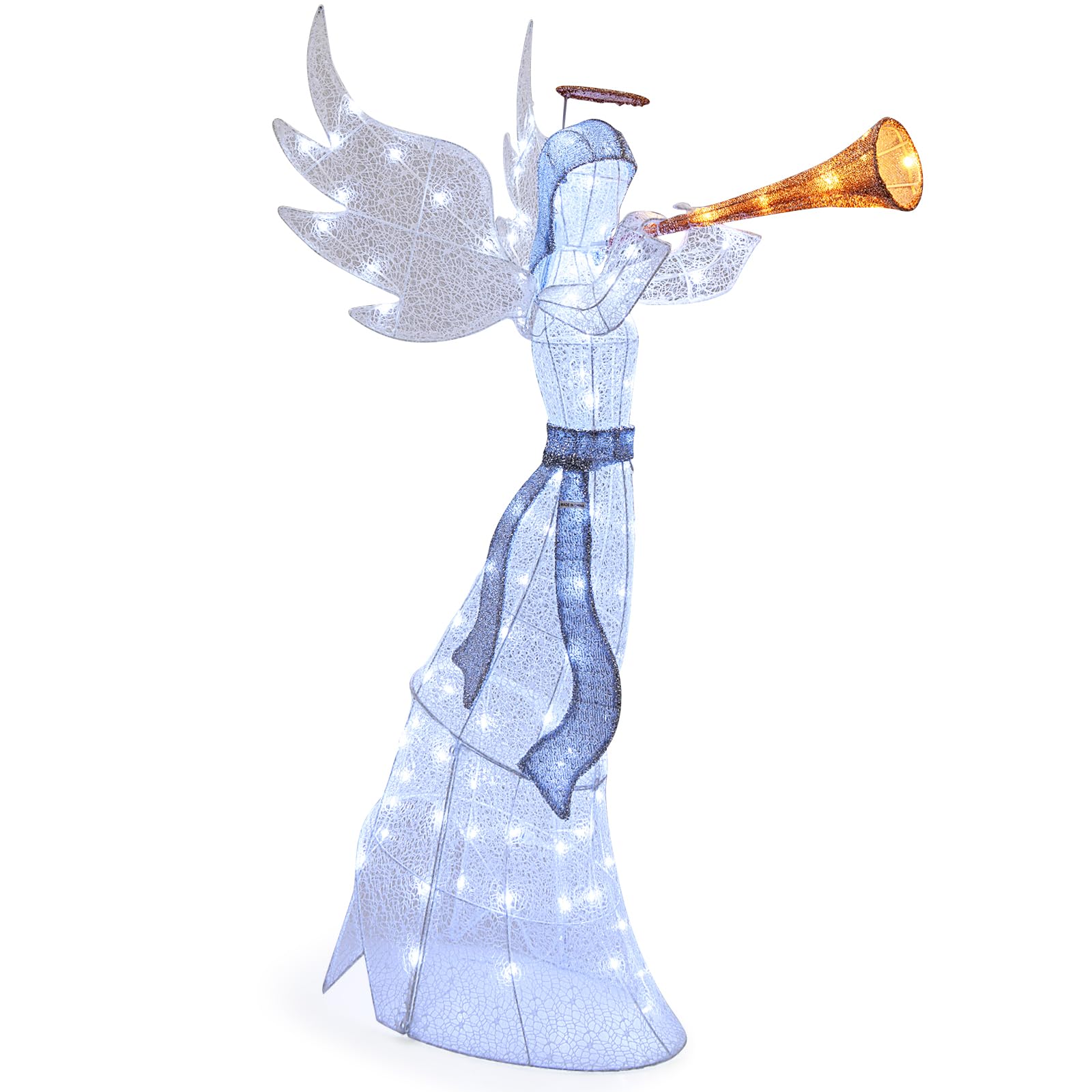 Goplus 5 FT Lighted Trumpeting Angel, Lightup Christmas Angel with LE
