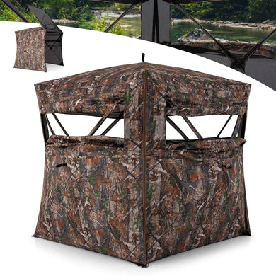 Goplus 360 Degree One-Way See-Through Hunting Blind, Camouflage Hunting Tent w/Full-Open Door, Carrying Bag