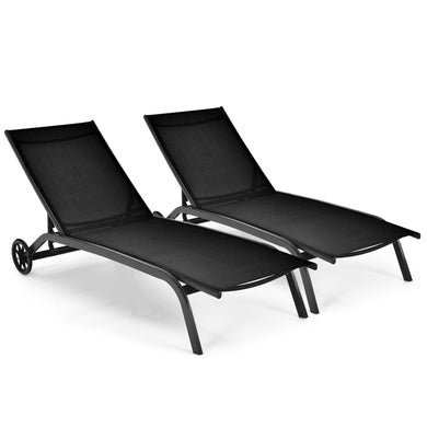 Patio Lounge Chairs for Pool Area, Outdoor Chaise Lounger with 6 Adjustable Position Smooth Wheels and Quick-Drying Fabric