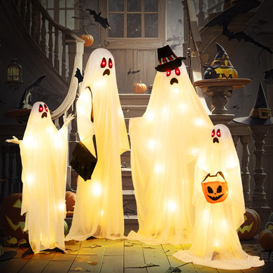 Goplus Halloween Light Up Family Ghosts, 4 PCS LED Glowing Halloween Ghosts