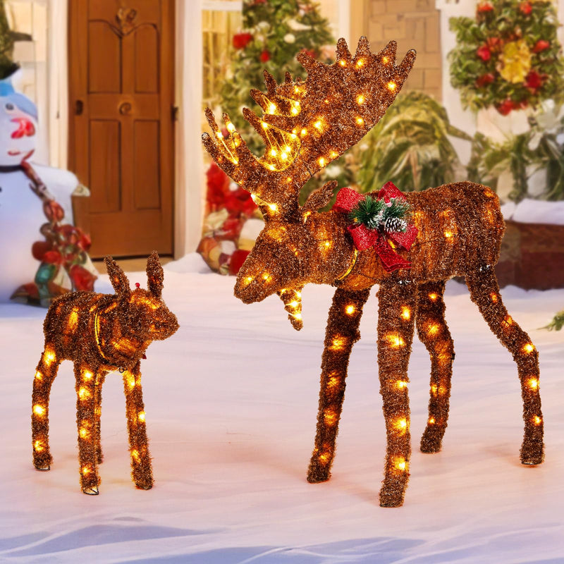 Load image into Gallery viewer, Goplus 2 Pieces Lighted Christmas Moose Family, Light-up Xmas Deer Decorations with 170 LED Lights
