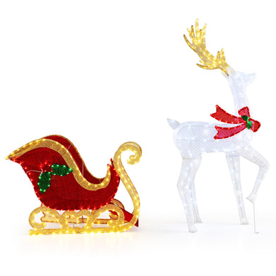 Goplus Lighted Christmas Reindeer & Sleigh Set, Light-up Xmas Decorations with 462 LED Lights