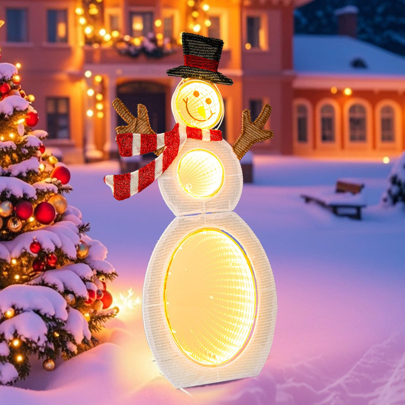 Load image into Gallery viewer, Goplus 2.6 FT Lighted Christmas Decoration, Pre-Lit 2D Snowman with 3 Infinity Mirror Lights
