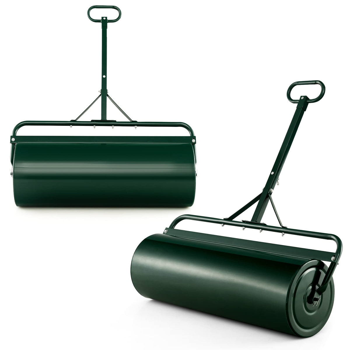Goplus Lawn Roller, Push/Tow-Behind Lawn Roller, 30 Gallon/113L Water/Sand-Filled Sod Roller with Detachable Gripping Handle