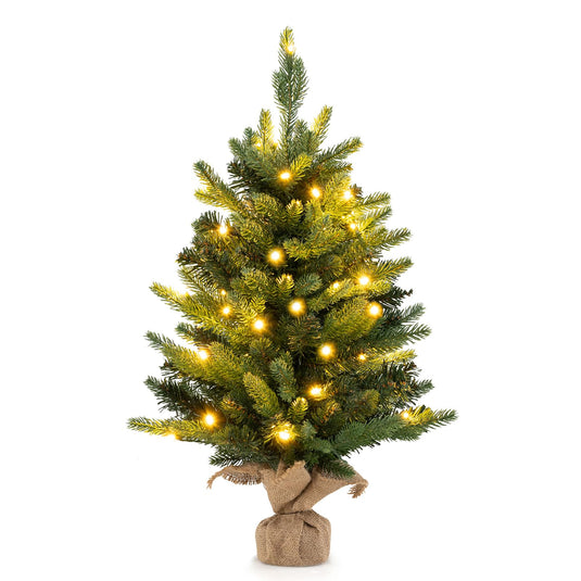 Goplus 2ft Pre-Lit Tabletop Christmas Tree, Small Artificial Spruce Tree w/ 35 LED Lights