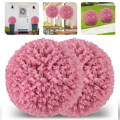 Goplus 17.5 Inch Topiary Balls Artificial Outdoor Set of 2, Faux Pink Eucalyptus Decorative Balls