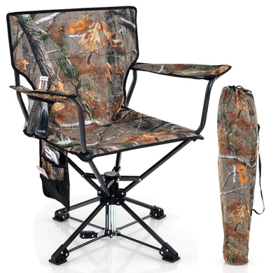 Goplus Swivel Camping Chair, Potable Hunting Chair for Adults w/Cup Holder & Carrying Bag