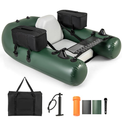 Goplus Inflatable Float Tube, Fishing Belly Boat with Fish Ruler, 2 Detachable Storage Bags, Pump, Carry Bag