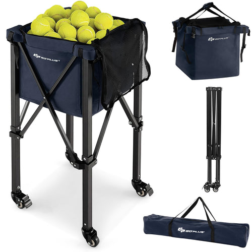 Goplus Foldable Tennis Ball Hoppers, Lightweight Aluminum Tennis Ball Basket