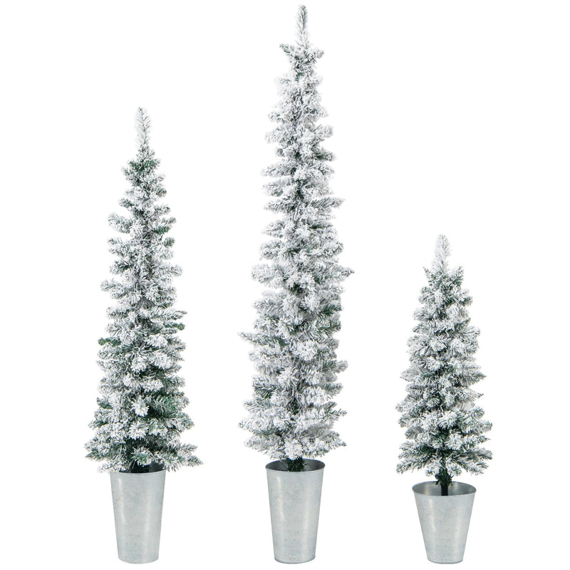 Load image into Gallery viewer, Goplus Set of 3 Artificial Christmas Tree, 3&#39; 4&#39; 5&#39; Slim Pencil Xmas Tree with Silver Metal Buckets
