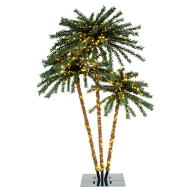 Goplus Pre-Lit Artificial Christmas Tree, 4/5/6 FT Triple Coconut Plam Trees with Metal Base