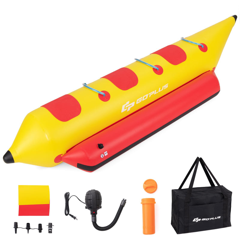 Load image into Gallery viewer, Goplus Inflatable Towable Tubes for Boating, 1-3 Rider Hot Dog Tube w/Electric Air Pump, Carrying Bag
