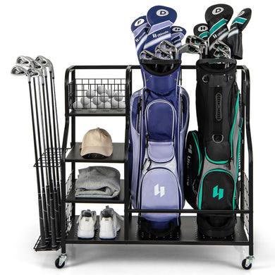 Goplus Golf Bag Storage Garage Organizer, Extra Large Storage Stand for 2 Golf Bags