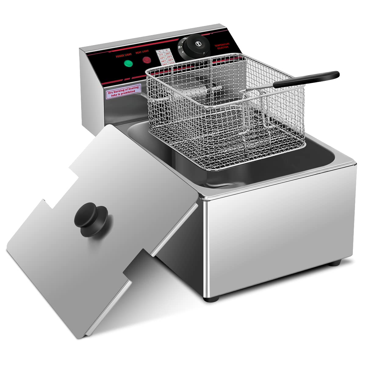 Goplus 1700W Commercial Deep Fryer, 6.4QT Stainless Steel Electric Deep Fryer with Removable Basket
