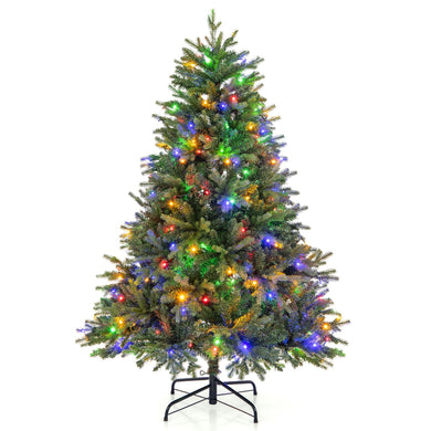 Goplus Pre-Lit Artificial Christmas Tree, Hinged Xmas Tree with Warm-White & Multi-Color LED Lights