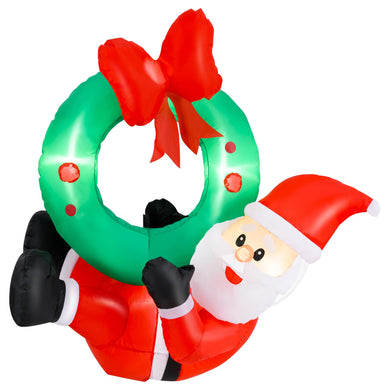 Goplus Christmas Inflatables, 4FT Blow up Santa Claus w/LED Lights & Christmas Wreath