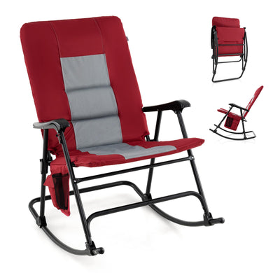 Goplus Oversized Folding Rocking Chair, Padded Patio Lounge Rocker w/Metal Frame, Armrests, Side Pocket