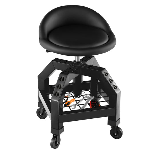 Goplus Mechanic Stool with Wheels, Adjustable Height Swivel Shop Stool Roller Seat with Tool Tray