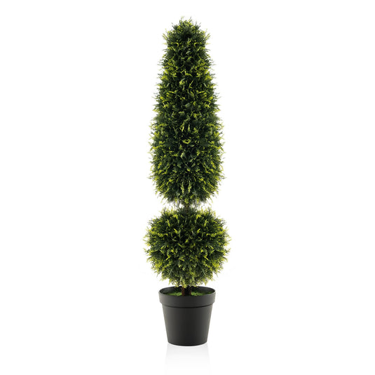 Goplus 4FT Artificial Boxwood Topiary Tree, Faux Potted Plants with Natural Vines