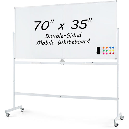 Goplus Rolling Whiteboard on Wheels, 70" x 35" Double-Sided Magnetic Whiteboard with Stand and Aluminum Alloy Frame