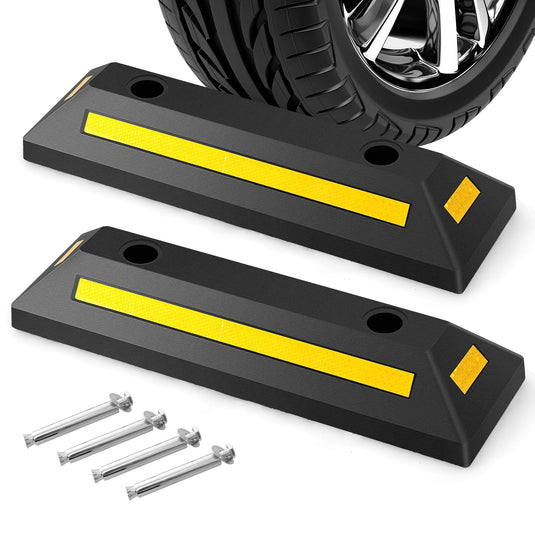 Goplus Parking Block, 2 Pack 21.5" Rubber Parking Bumpers with Three-Way Reflective Stripes