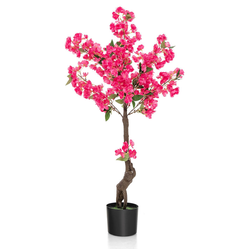 Load image into Gallery viewer, Goplus 41” Artificial Plum Blossom Tree, Fake Floral Plant with 92 Flowers &amp; Realistic Trunk in Plastic Nursery Pot
