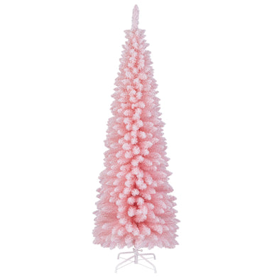 Goplus 6ft Pink Slim Pencil Christmas Tree, Artificial Unlit Skinny Xmas Full Tree with 460 Branch Tips