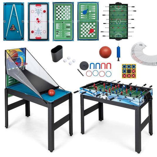 Goplus 14-in-1 Multi Game Table, Combo Game Table w/Foosball, Air Hockey, Pool, Table Tennis, Basketball, Chess, Checkers, Bowling, Shuffleboard