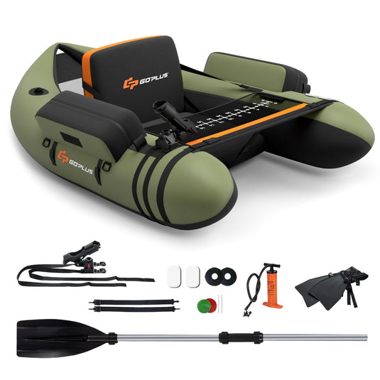 Goplus Inflatable Float Tube, Fishing Belly Boat with Fish Ruler, Pump, Storage Bag, Adjustable Straps