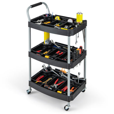 Goplus 3-Tier Rolling Tool Cart, Mobile Service Cart with Storage Compartment