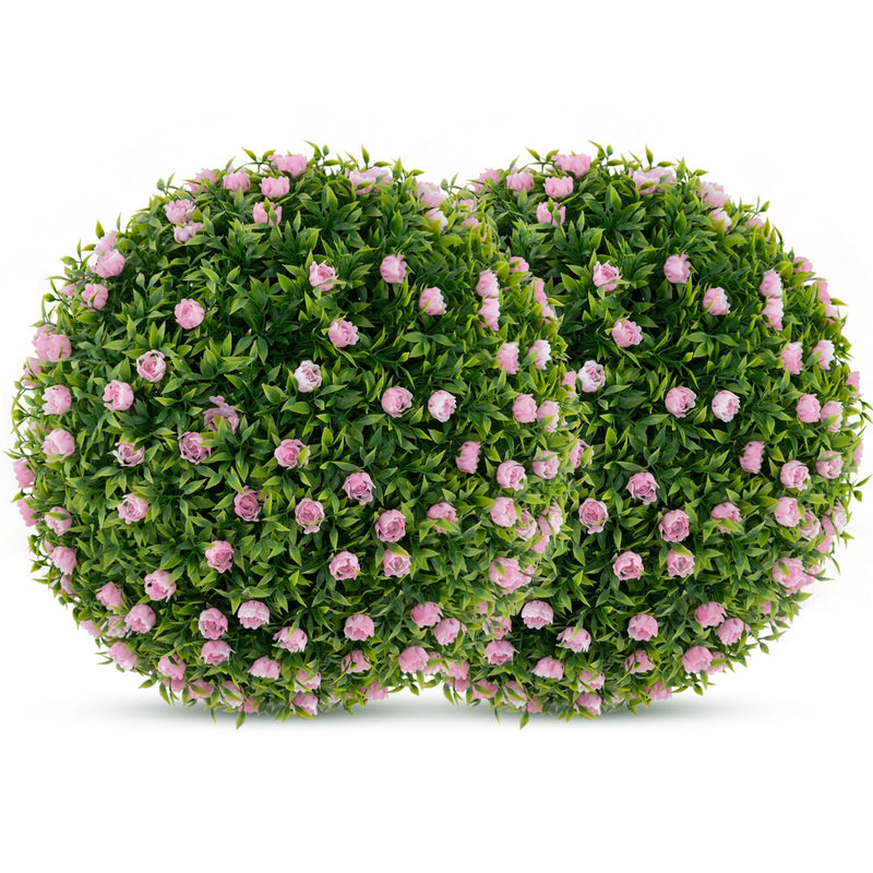 Load image into Gallery viewer, Goplus 17.5 Inch Topiary Balls Artificial Outdoor Set of 2, Faux Greenery Balls with Pink Flowers
